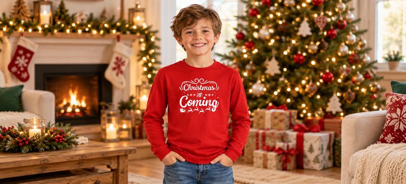 Dětské vánoční tričko Christmas coming s dlouhým rukávem